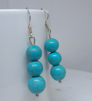 Handmade Reconstituted Turquoise 10MM Beads Earrings - image2